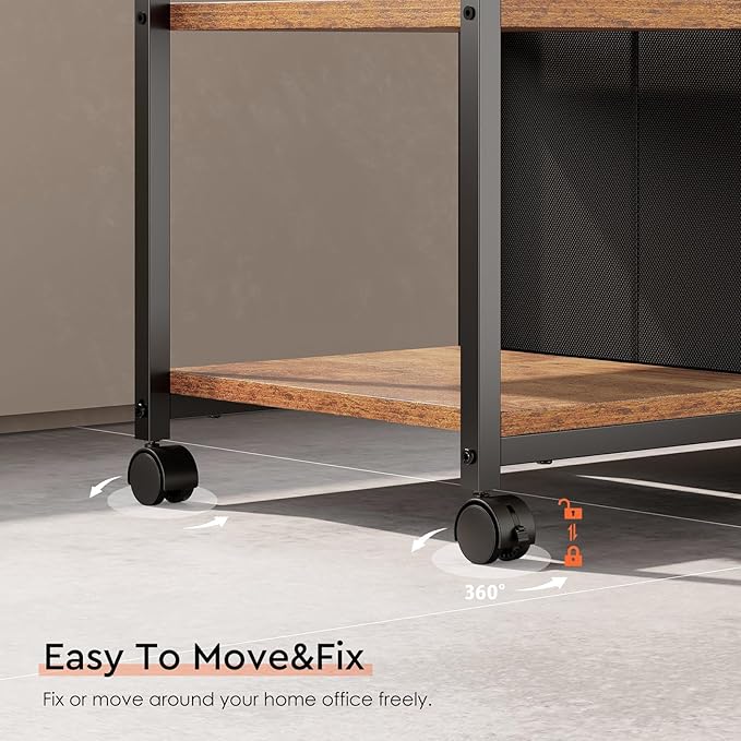 6 Drawer File Cabinet with Charging Station Rolling Printer Stand with Open Storage Shelf Fabric Lateral Filing Cabinet for Home Office,Rustic Brown2