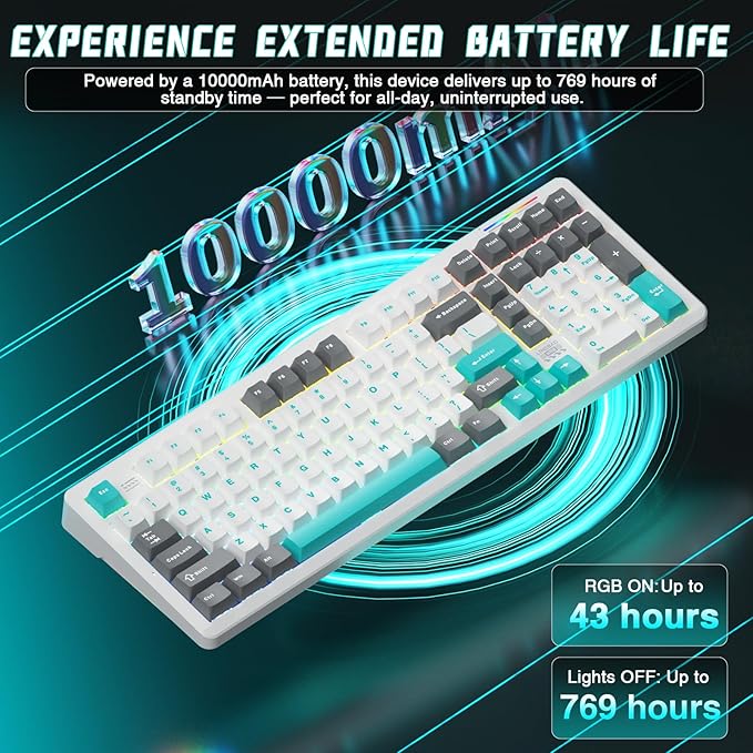 LINGBAO K98 Wireless Mechanical Gaming Keyboard, 10000mAh Battery Tri-Mode BT5.0/2.4GHz/USB-C, Gasket Custom Hot-Swappable Linear Switches Mechanical Keyboards, RGB Backlit Keyboard for PC Laptop