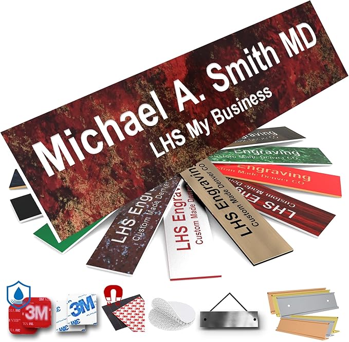 Engraved Door Signs for Office Personalized Rustico Granite Plastic Door Plaque White Letters - Made in USA 2x6 S2