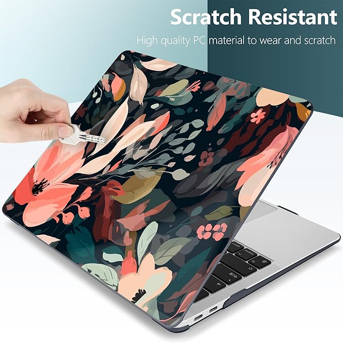 DONGKE Compatible with MacBook Air 13 inch Case 2021 2020 2019 2018 Release A2337 M1 A2179 A1932 with Retina Display & Touch ID, Plastic Hard Shell & Keyboard Cover - Painted Florals