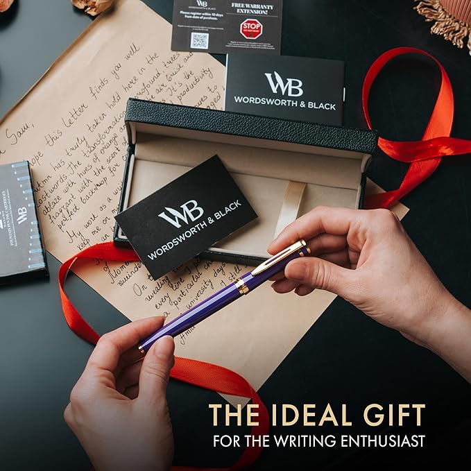 Wordsworth & Black Fountain Pen Set, Medium Nib, Includes 24 Ink Cartridges and Ink Refill Converter, Gift Case, Journaling, Calligraphy, Smooth Writing Pens [Velvet Purple] Perfect for Men and Women