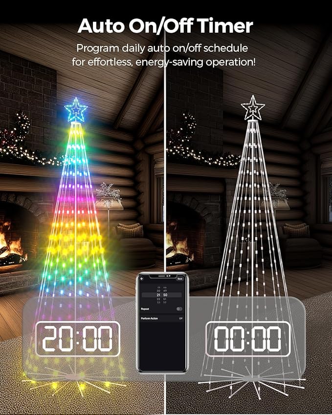 12ft Smart Outdoor Lighted Christmas Tree with Sturdy Iron Base, 16 Mil Color Changing, Music Sync, Timer, Group Control, RGB Led Christmas Decorations for Indoor Outdoor