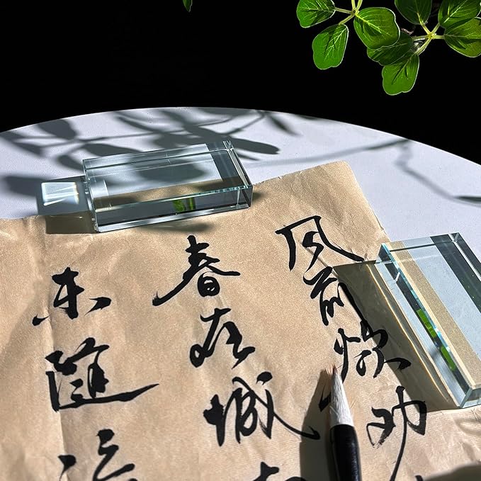 ‌vskikris Glass Paperweight 2pc Set - Clear Transparent Paperweights for Office, Home Decor & DIY Crafts - Desk Organizer for Books, Documents (3.9"L × 2"W × 0.7"H)‌‌