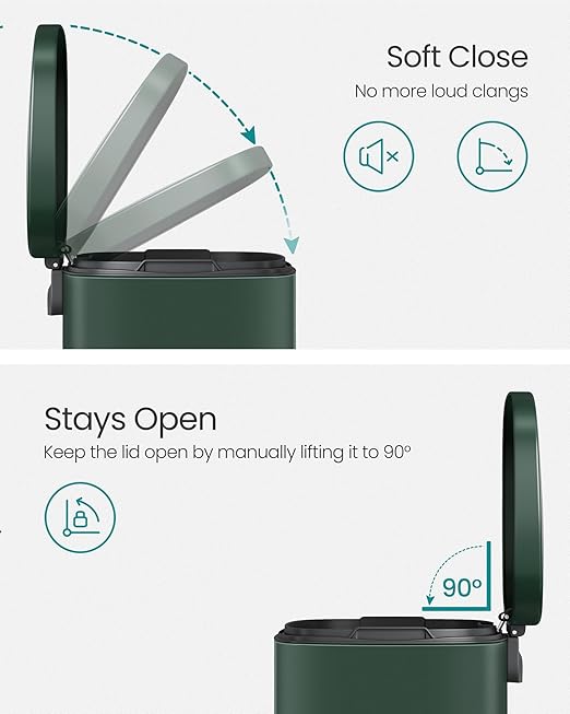 SONGMICS 13 Gallon (50 L) Trash Can, Stainless Steel Kitchen Garbage Can, Recycling or Waste Bin, Soft Close, Step-On Pedal, Removable Inner Bucket, Retro Green ULTB050C01