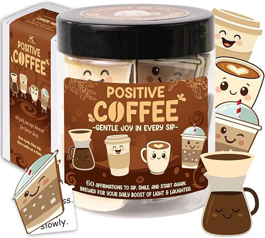 Positive Coffee Affirmation Jar – 60pcs Cute Emotional Support Coffee – Coffee Gifts for Men, Women– Birthday Gift, White Elephant Gifts for Coworker, Boss, Teacher, Teens, Back to School Gift
