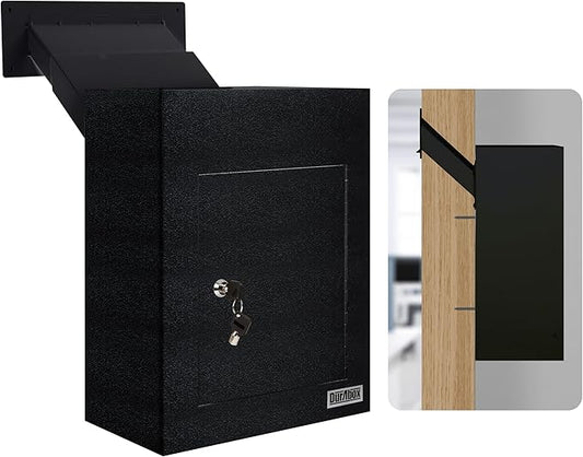 Through-The-Wall Drop Box Deposit Safe 17 x 13 x 7 - Heavy Duty Steel Mailbox with Lock for Receiving Mail, Checks, Letters, Cash and More for Home, Office and Commercial Use (D700) (Black)