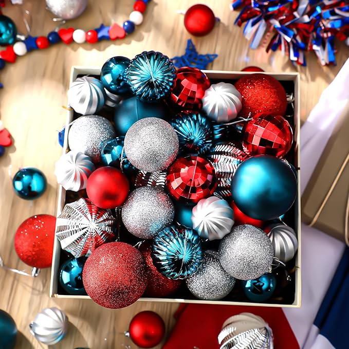 64 Pcs 4th of July Patriotic Ball Ornaments Bulk Red White Blue Ornament 1. 6 1. 97 2. 4 Inch Independence Day Baubles Fourth of July Decorations for Tree Home Wreath Decor