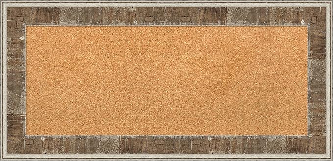 Amanti Art Natural Cork Board for Wall, 17x35 Vision Board with Brown Wood Frame, Medium Corkboard Office Decor for Home Organization, Country Rustic Corkboard Pinboard to Display Items for Home