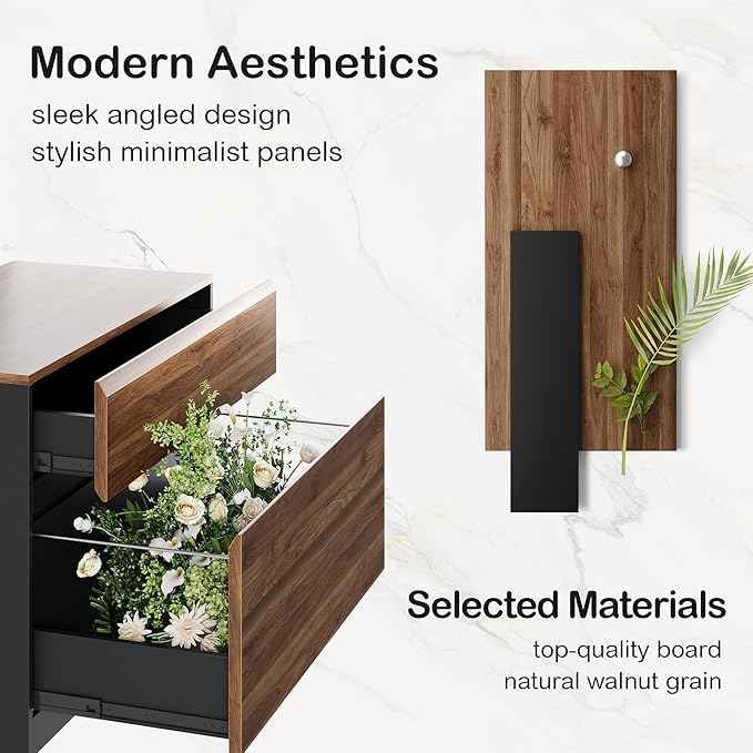 2 Drawer Lateral File Cabinet, 31W*23H Wood Filing Cabinet with Anti-tilt Mechanism, Home Office Storage Filing for Letter, A4 & Legal Size, Black Walnut