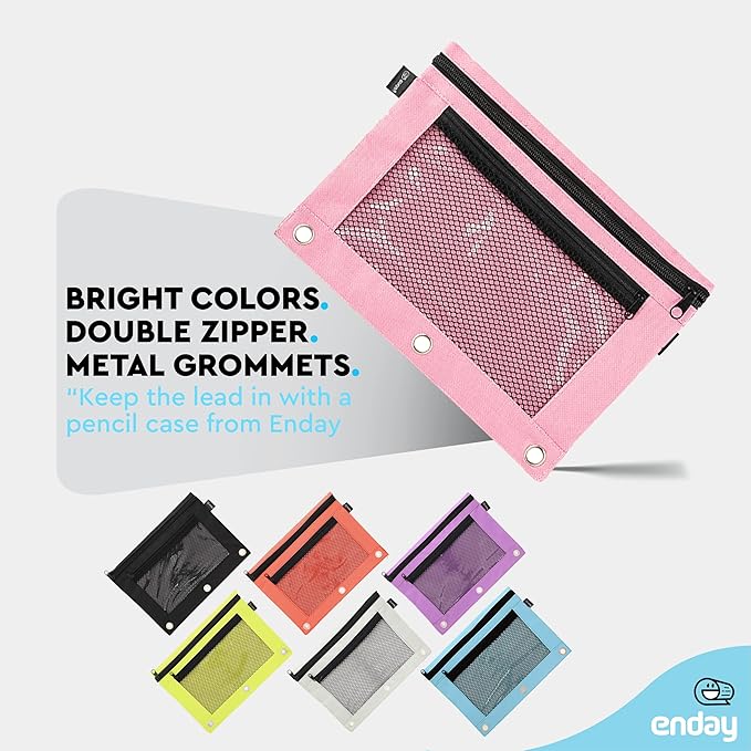 Enday Pink Pencil Pouch For 3 Ring Binder, Zippered Binder Pencil Pouches, 3 Ring Pencil Pouch for Binder, Pencil Case for Binder, Large Pencil Bags for School, Home, and Office