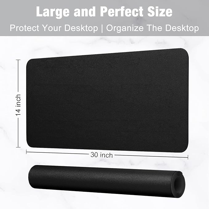 Hsurbtra Desk Pad, 30" x 14" PU Leather Desk Mat, XL Extended Mouse Pad, Waterproof Desktop Blotter Protector, Non-Slip Ultra Thin Large Laptop Keyboard Writing Mat for Office Home, Black