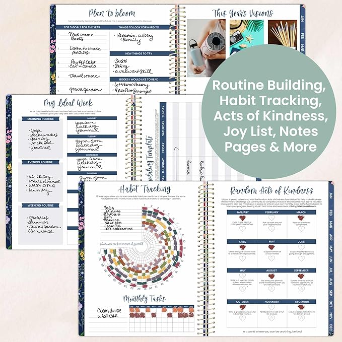bloom daily planners 2026 Planner (January to December) - 8.5” x 11” Weekly & Monthly Dated Agenda Organizer Book with Stickers & Tabs - Flexible Soft Cover - Garden Party, Navy