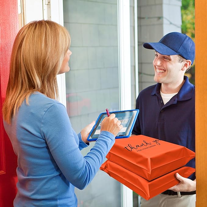 JinRuiKJ Thank You Poly Mailer 10x13 Inch 100 PCS, Shipping Bags for Clothing, Packaging Bags for Small Business, Strong Adhensive, Waterproof and Tear-Resistant Mailing Envelopes, Orange