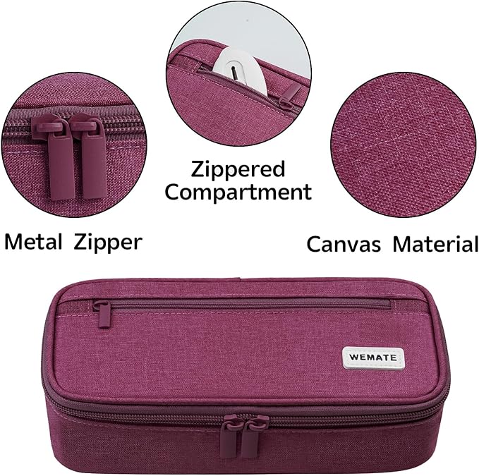 WEMATE Pencil Case, Large Storage Organizer for Stationery, Back - to - School Essential, Teacher Must - have, Big Pencil Pouch, Marker Case School Supplies for College & High School