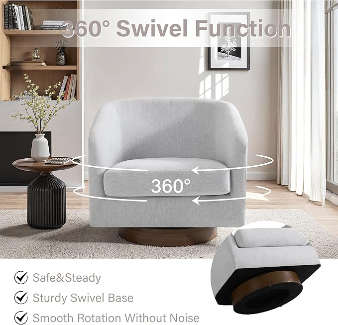 UIXE Swivel Accent Chairs Set of 2, Chenille Upholstered Barrel Chair for Living Room, Comfy Round Armchair Single Sofa Bedroom Reading Seat - 31" W, Beige