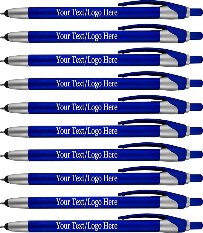 Personalized With your Custom Logo or Text Pens-Pack of 450- for Marketing, Parties, and Events, 2 in 1 Capacitive Stylus & Ballpoint Pen Compatible With Touchscreen Devices, Black Ink, Blue Pens