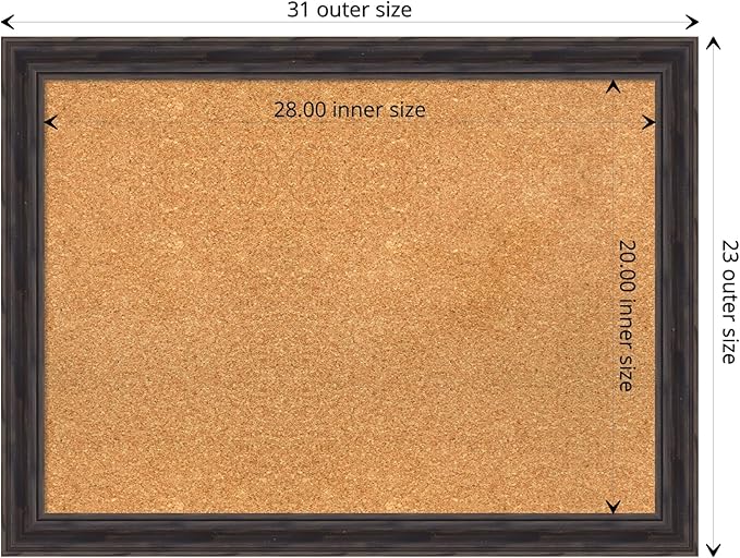 Amanti Art Natural Cork Board for Wall, 23x31 Vision Board with Brown Wood Frame, Medium Corkboard Office Decor for Home Organization, Rustic Farmhouse Corkboard Pinboard to display items for home
