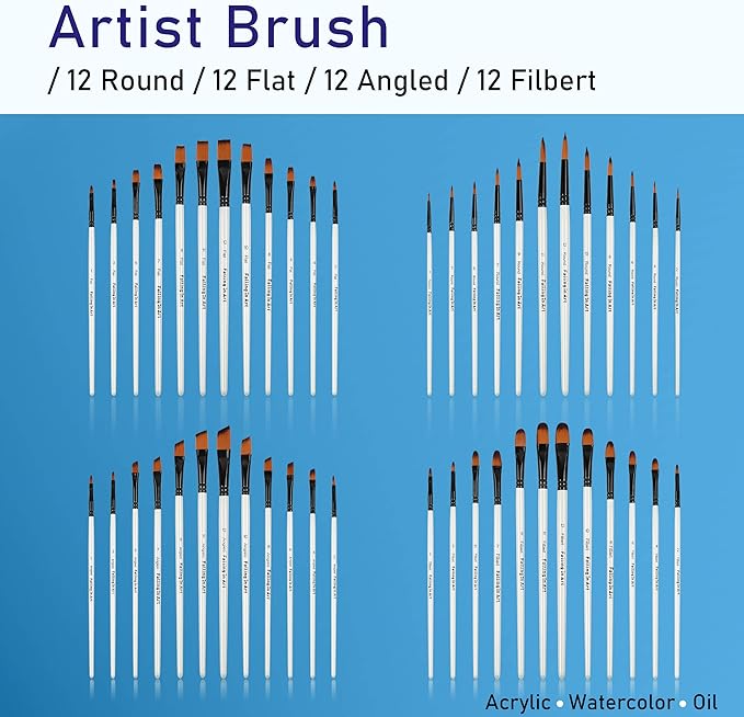 Falling in Art Nylon Painting Brushes Sets, 48 PCS Artist Paintbrushes for Watercolor, Acrylic, Craft, Oil, Gouache, Face Body Painting