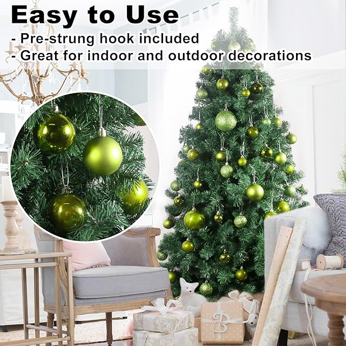 Lime Green 3.2" Large Christmas Balls - Christmas Tree Decoration Ornaments Shatterproof Hanging Balls for Birthday Halloween Holiday Wedding Decorations Set of 10pcs