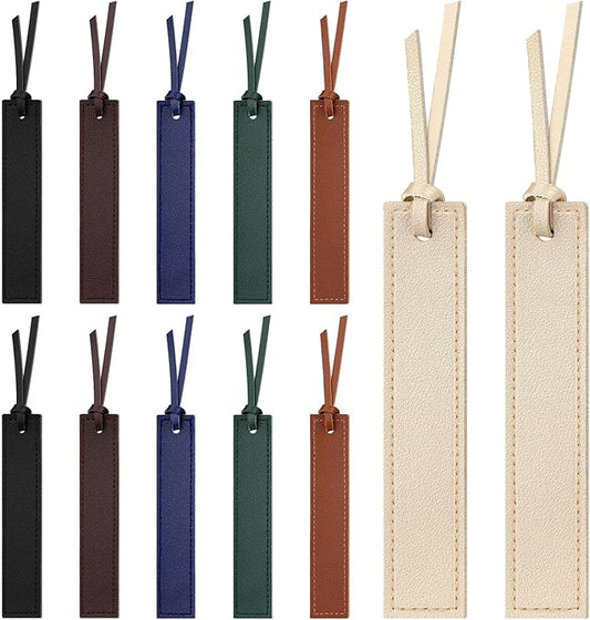 12 Pcs Leather Bookmark, Classic Stitched Bookmark with Leather Rope, Bookmarks for Men, Handmade Stitched Book Marks Page Markers for Book Reader Teachers Students School Office