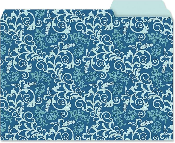 Current Coastal Blues File Folders Value Pack - Bulk Set of 24, 6 Pretty Decorative Designs, 1/3 Cut Tabs, Heavy-Duty Paper Stock, Office Supplies for Home & Work, 9-½” x 11-¾” Letter Size