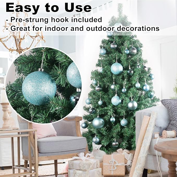 Baby Blue 4.0" Large Christmas Balls - Christmas Tree Decoration Ornaments Shatterproof Hanging Balls for Birthday Halloween Holiday Wedding Decorations Set of 4pcs