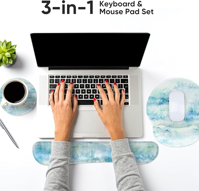 Ergonomic Keyboard Mouse Pad Wrist Rest Support Set for Laptop/Computer/Desktop,Memory Foam Hand Rest Wrist Cushion for Gaming/Office,Lightweight Comfortable & Pain Relief (Landscape Painting)