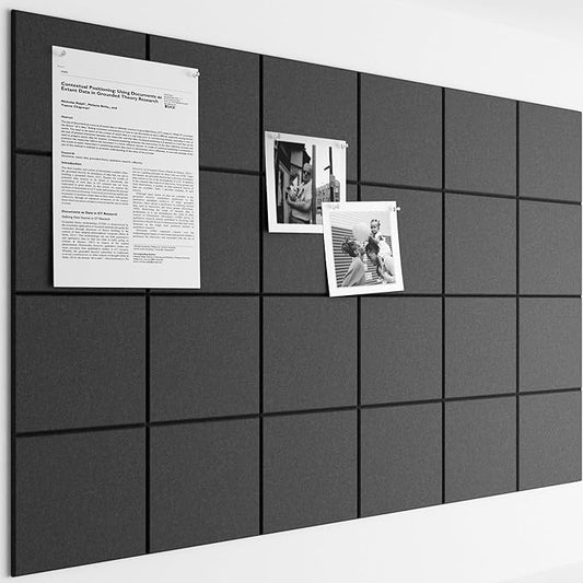 Bumusty Large Cork Board Alternative-36 x24 Felt Bulletin Board Tiles, with 30 Pushpins, 40 Adhesive Tabs, 6-Pack Slat Wall Paneling, Cork Boards for Office Push Pin Board Felt Board-Black