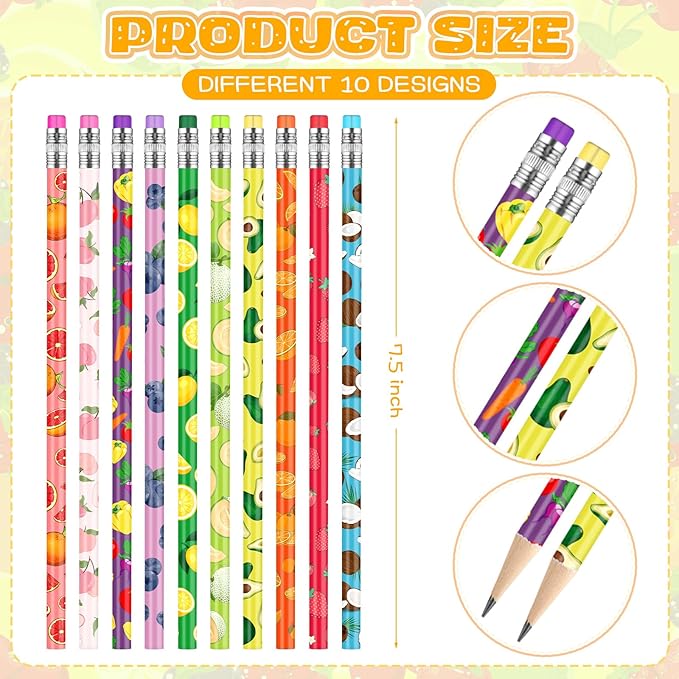 Kosiz 400 Pcs Thanksgiving Assortment Colorful Fun Pencils Fall Pre Sharpened Wooden Pencil Christmas 10 Fruit Styles Pen Novelty Kids School Supplies Student Reward Stationery Party Favors
