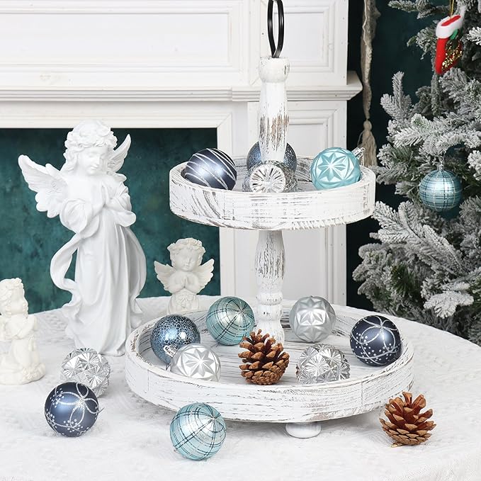 100ct Blue and Silver Christmas Ornaments Set, Shatterproof Christmas Decorations for Tree Plastic Xmas Ball Ornaments with Assortment of Designs and Size for Holiday Party Decor (Black & Silver)