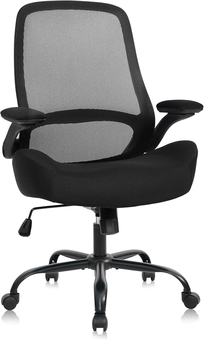 HYLONE Heavy Duty Office Chair, 5" Thickened Seat Ergonomic Desk Chair with Adjustable Armrests, Home Office Computer Chairs for Long Hours Mesh Executive Chair(Black)