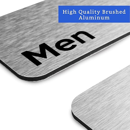 Men and Women Restroom Sign (Brushed Aluminum Set of 2) - Modern Bathroom Sign for Business - Restroom Signs for Business