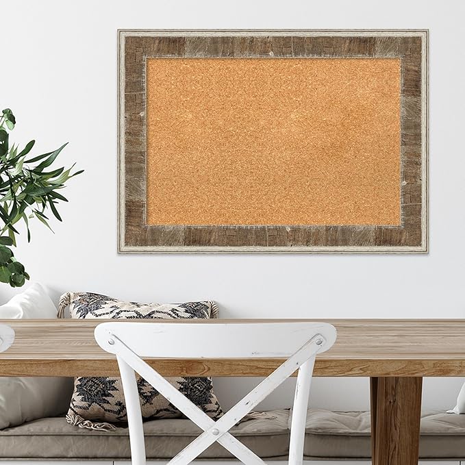 Amanti Art Natural Cork Board for Wall, 21x29 Vision Board with Brown Wood Frame, Medium Corkboard Office Decor for Home Organization, Country Rustic Corkboard Pinboard to Display Items for Home