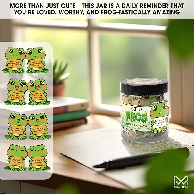 Positive Frog Jar – Thank You Gifts for Women, Men, Coworkers – Emotional Support Jar with 60 Notes – Appreciation Gifts for Teacher, Employee, Frog Gifts for Women, Back to School Gifts for Teacher