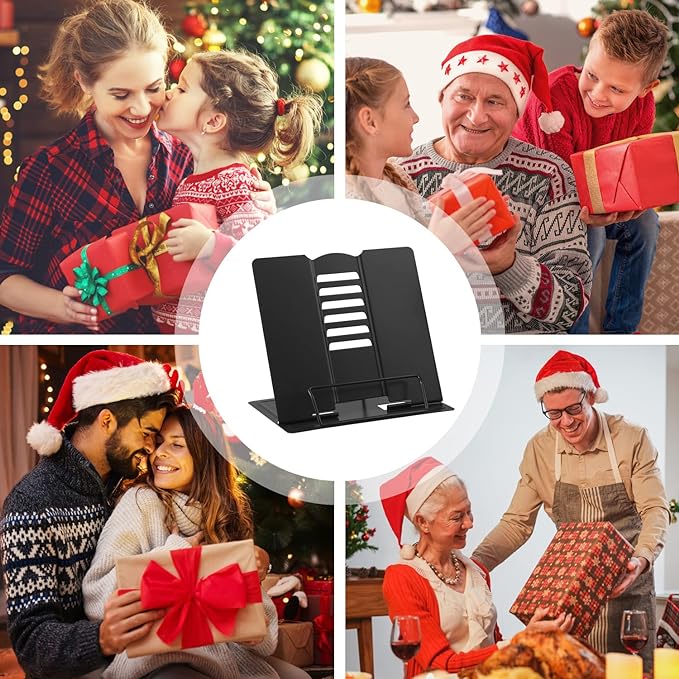 MSDADA 1PC Desk Book Stand Metal Reading Rest Book Holder Adjustable Cookbook Documents Holder Portable Sturdy Bookstands for Recipes Textbooks Tablet Music Books with Page Clips (Black)