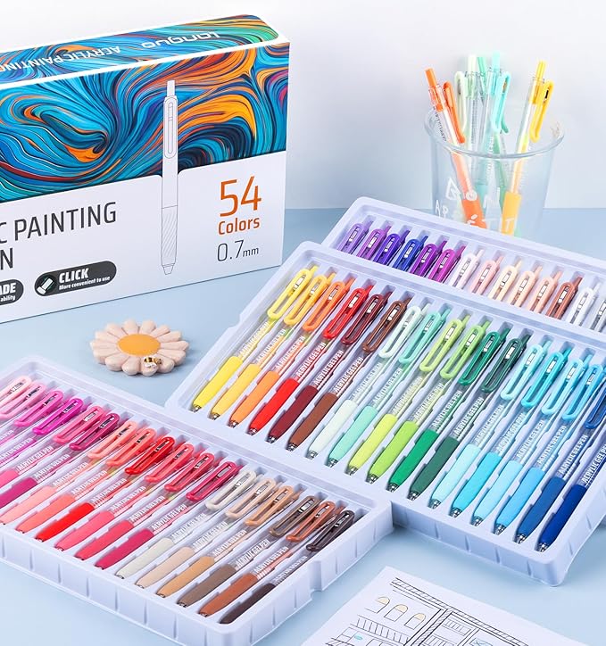 Gel Pens For Coloring, 54 Colors Retractable Colored Pens for Black Paper & White Paper, 0.7mm Fine Point Colorful Pens for Coloring, Writing, Drawing, Journaling, Note Taking, School, Office, Home