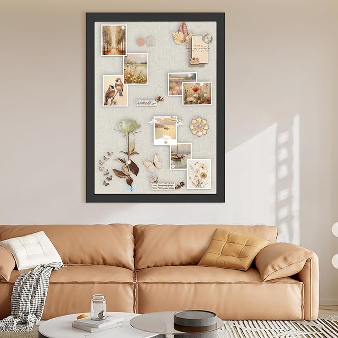 Cork Board Bulletin Board 18" x 24", 2-Pack Large Linen Corkboards with Frame for Walls, Cute Picture Display Pin Board Vision Board for Room School Office Bedroom 40 Pushpins Vintage Black