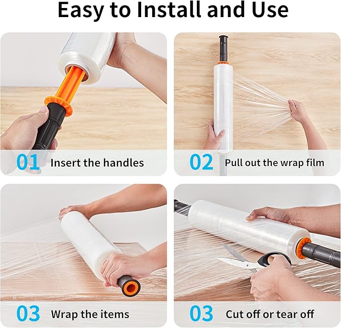 JARLINK Stretch Film, 15 Inch x 1000 Feet Shrink Wrap for Pallet Wrap, Industrial Strength Stretch Wrap with Handles, Moving Wrapping Plastic Roll, 60 Gauge, 1 Pack, Clear