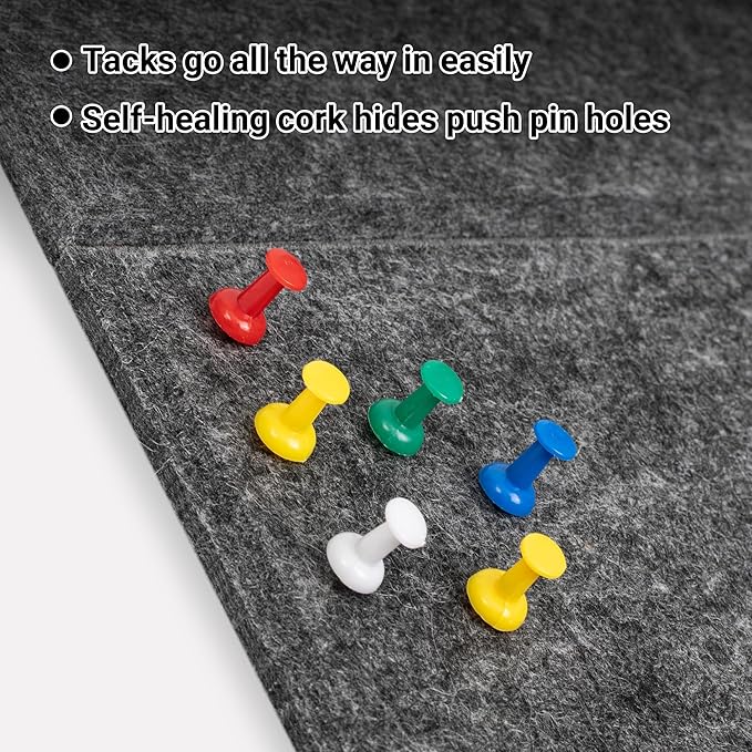 AKTOP Cork Board Bulletin Board 24"x36", 6 Pack Removable Felt Cork Board Tiles for Wall, Large Corkboard Notice Pin Board for Office, School & Home,24 Safe Adhesive Tabs, 20 Push Pins, Dark Grey