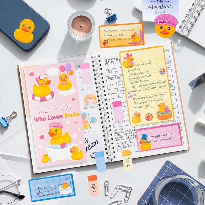 Xqumoi Duck Lovers Sticky Notes Set - Just A Girl Who Loves Ducks Self-Stick Note Pads Cartoon Animal Duckie Writing Memo Pad Page Marker Bookmarker Back to School Office Party Favors Supplies