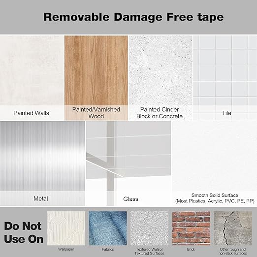 Damage Free Removable Wall Tape 40 Pack, Heavy Duty Double Sided Tape Black, Picture Hanging Strips Replacement, Mounting Tape Adhesive Strips