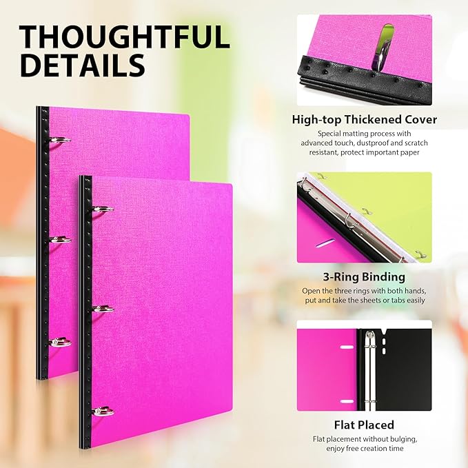 Telescoping 3 Ring Binder-4PCS, Flexible Binder with Elastic Rubble Spine+3 Round Rings, Flat Writing Binder, 4 Bright Colors