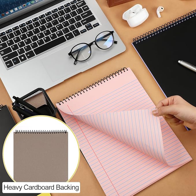 6 Pcs Legal Pad Top Spiral Bound Notebook 70 Sheets Wirebound Notepad Double Sided Ruled Memo Steno Book with Stiff Back Cover for Business(8.5 x 11 Inches,No Holes,Morandi Color)