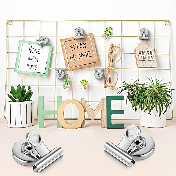 Grtard 6 Pack Magnetic Clips Heavy Duty, Magnet Clips for Fridge, Refrigerator Magnets, Strong Magnetic Clip,Scratch Free Magnets with Clip for Refrigerator, Whiteboard, Classroom, Locker(Silver)