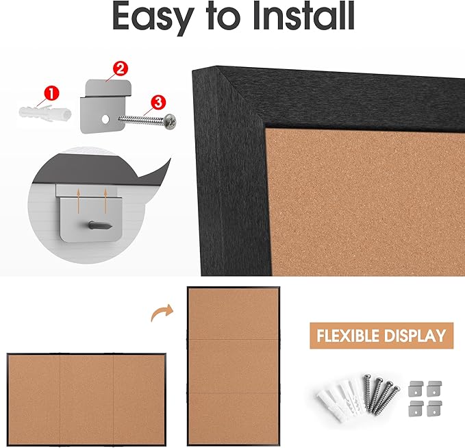 Board2by Extra Large Cork Bulletin Board 96" X 48", Foldable Notice Pin Board for Wall, Black Woodm Framed 8'x4' Corkboard, Wall Mounted Noticeboard with 32 Push Pins for School, Home & Office