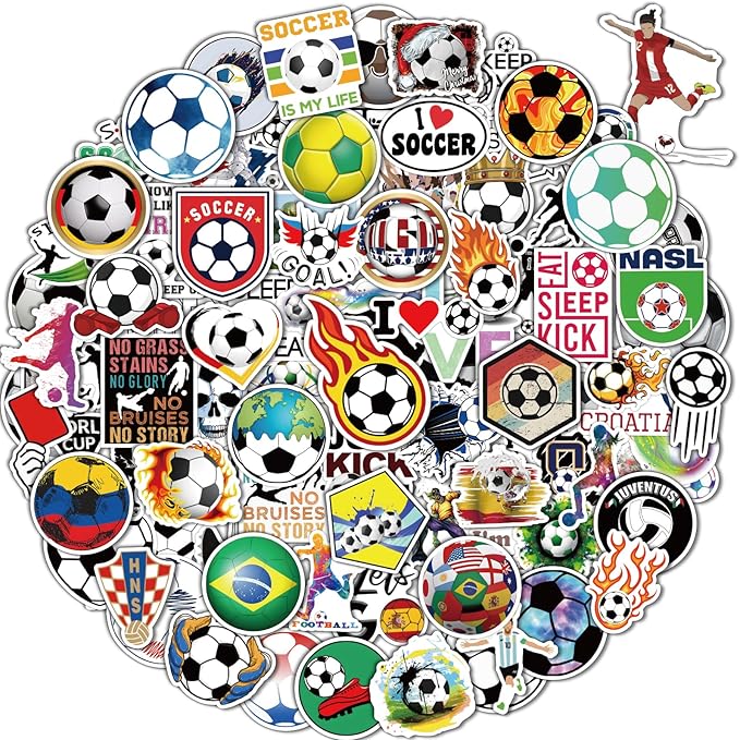 100 Pcs Sport Stickers for Kids, Soccer Water Bottle Stickers, Vinyl Waterproof Laptop Sticker for Water Bottle, Bulk Sticker Packs for Boys Kids Classroom Prizes for Elementary Students