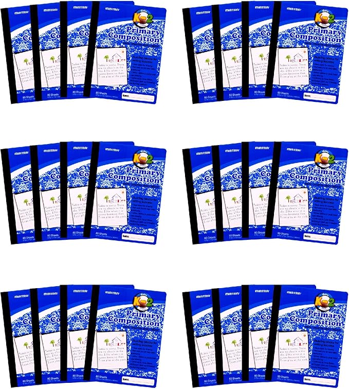 Mintra Primary Composition Notebook, 24 units 6-4 Pack, Blue Cover, 80 Sheets, 7.5in x 9.75in, 1/2 Sheet, Ruled with Drawing Area, Flexible Hardcover Journal, Grades K-2, School & Home Use