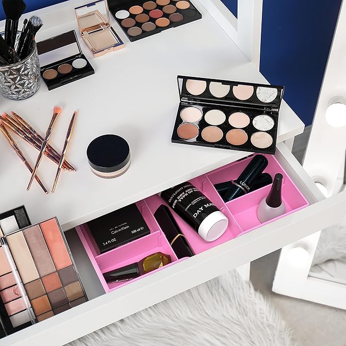 Simple Houseware Drawer Organizer Tray with 9 Adjustable Compartments, Pink