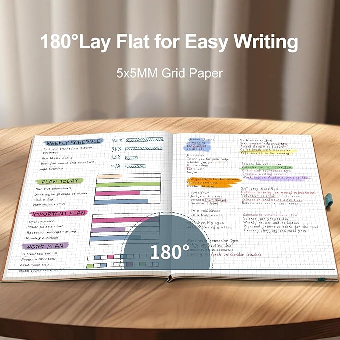 AHGXG Graph Paper Notebook - Grid Notebook Journal, 120 GSM Thick Graph Paper, Large B5 Notebook 96 Pages, Leather Softcover, for Graphing, Writing, Math, Engineering, 7.6'' X 10'' - Gray Blue