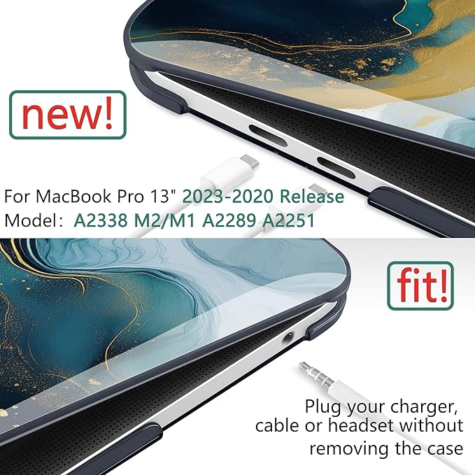 TWOLSKOO Compatible with MacBook Pro 13 inch Case 2023-2016 A2338 M2/M1 A2251 A2289 A2159 A1989 A1706, Plastic Hard Shell Cover & Keyboard Skin & Screen Protector, Graphite Marble